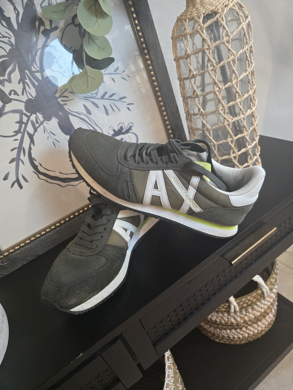 Armani Exchange Men’s Sneakers in Olive Green and White